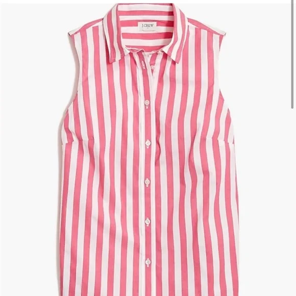 NWT J. Crew Pink and White Sleeveless Button Down Shirt - Picture 1 of 6